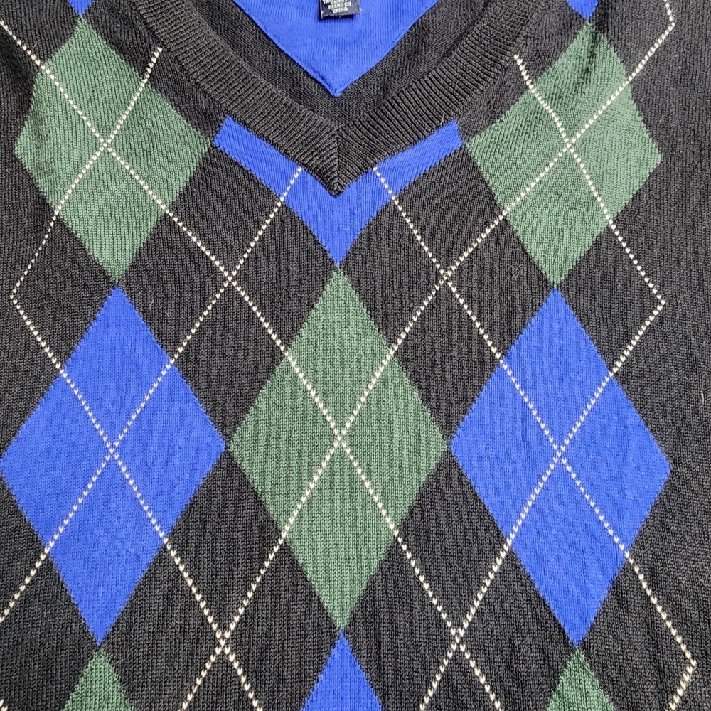 Tommy Hilfiger Argyle V Neck Long Sleeve Black Sweater Large - Picture 3 of 7